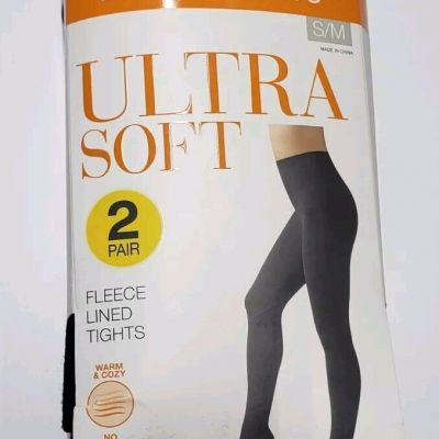 Tights Fleece Lined Size S/M 2 Pair Black - Warners Blissful Benefits NEW!